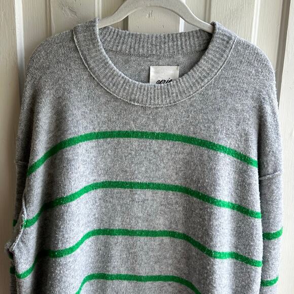 Aerie Unreal Striped Sweater Oversized Gray Green - Picture 3 of 9